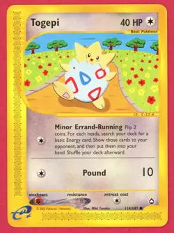 Togepi 114/147 Aquapolis Non-holo Common 2002 Pokemon Card - LP - Image 1