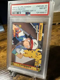 1999 Pokemon Japanese Bandai Animae Vending Series 6 #Movie20 Ash/Pikachu PSA 8 - Image 2