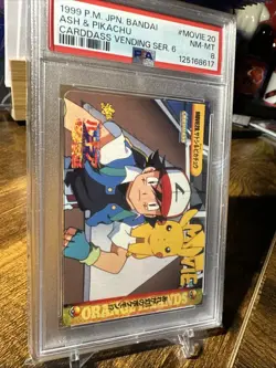 1999 Pokemon Japanese Bandai Animae Vending Series 6 #Movie20 Ash/Pikachu PSA 8 - Image 3