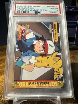 1999 Pokemon Japanese Bandai Animae Vending Series 6 #Movie20 Ash/Pikachu PSA 8 - Image 4