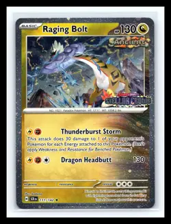 💥 Raging Bolt Pokemon TGC # 111/142 Stellar Crown Best Buy Promo Stamped Holo - Image 1