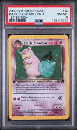 2000 Pokemon 1st Edition Team Rocket Dark Slowbro Holo #12 PSA 8 - Image 1