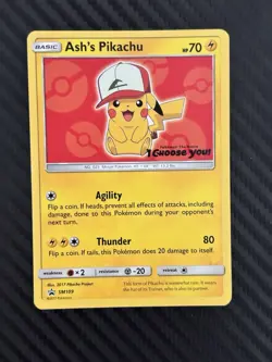 Pokemon Ash's Pikachu Promo Regular 70 HP Basic SM109 SM 2017 TCG - Image 1