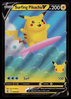 Surfing Pikachu V 008/025 Holo V Rare Celebrations Pokemon NM - Image 1