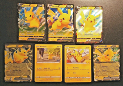 Pokemon TCG, Pikachu Lot From Various Sets, 3 Pikachu V, 2 Pikachu X & 2 Others - Image 1