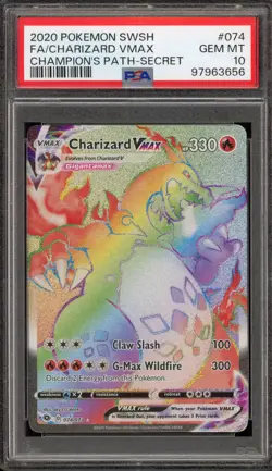 Pokemon Charizard VMAX Champion's Path Secret Rare Full Art #074 PSA 10 Gem Mint - Image 1