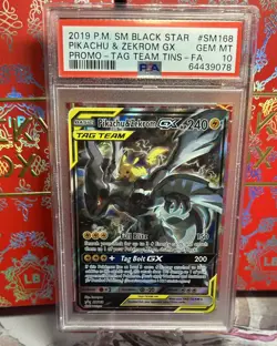 2019 POKEMON SM BLACK STAR PROMO #SM168 FULL ART/PIKACHU & ZEKROM GX PSA 10 - Image 1