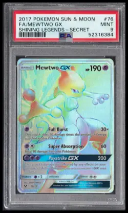 PSA 9 - 2017 POKEMON SUN & MOON SHINING LEGENDS #76 FA/MEWTWO GX SHINING - Image 1