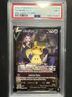 2022 POKEMON SWORD & SHIELD BRILLIANT STARS #TG16 FULL ART/MIMIKYU V PSA 9 - Image 1