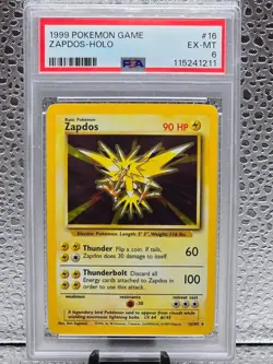 1999 POKEMON BASE SET UNLIMITED #16 ZAPDOS-HOLO PSA 6 - Image 1