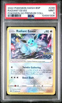 PSA 9 Radiant Eevee #SWSH230 Black Star Promo Card Pokemon Go Stamped - Image 1