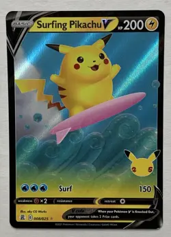 Pokemon Celebrations Surfing Pikachu V 008/025 Ultra Rare Holo NM - Image 1