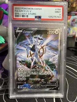Pokemon TCG Brilliant Stars Arceus V #166 Full Art Holo Ultra Rare PSA 9 MINT - Image 2