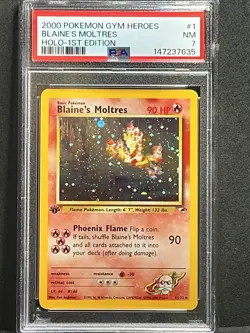 Blaine's Moltres Holo 1st Edition #1 🌀 SWIRL 2000 Pokemon Gym Heroes PSA 7 NM - Image 4
