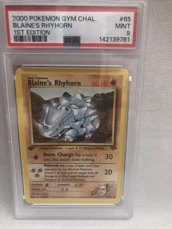 PSA 9 Pokemon WOTC 1st Edition Gym Challenge Blaine’s Rhyhorn 65/132 Common MINT - Image 1
