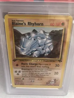 PSA 9 Pokemon WOTC 1st Edition Gym Challenge Blaine’s Rhyhorn 65/132 Common MINT - Image 2
