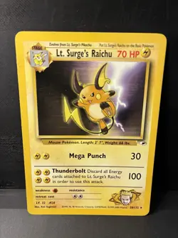 Pokemon TCG Lt. Surge's Raichu Gym Heroes 28/132 Unlimited Rare Card Damaged HP - Image 1