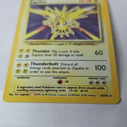Pokemon TCG Zapdos Base Set Holo Rare 16/102 1999 Very Good Cond. NM - Image 2