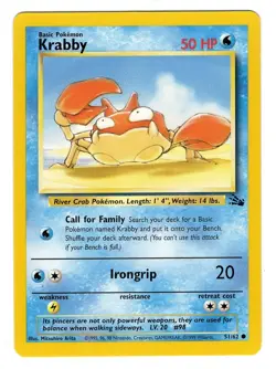 Pokemon TCG Krabby Fossil 51/62 Unlimited Regular Common Card WOTC NM - Image 1