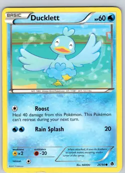 Pokemon TCG Ducklett B&W Emerging Powers 26/98 Regular Common Card Played MP - Image 1