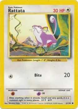 Moderately Played, English Pokemon Regular Rattata - 61/102 - Common - Unlimited - Image 1
