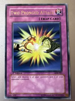 Yugioh - Two-Pronged Attack LOB-061 - Rare 1st Edition - LP Asian English - Image 1