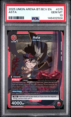 2025 UNION ARENA UE08BT/BCV BLACK CLOVER 075 ASTA PSA 10 - Image 1