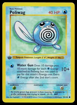 Pokemon Card - Poliwag Base Set Shadowless 59/102 1st Edition Common - Image 1