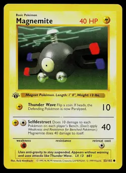 Pokemon Card - Magnemite Base Set Shadowless 53/102 1st Edition Common - Image 1