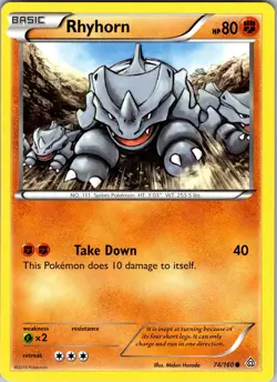 Pokemon TCG Rhyhorn XY Primal Clash 74/160 Regular Common Card NM - Image 1