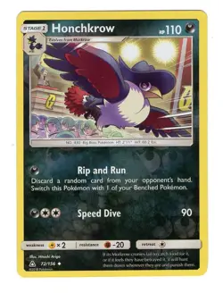 Pokemon TCG Honchkrow S&M Ultra Prism 72/156 Reverse Holo Uncommon Card NM - Image 1