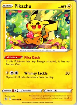 Pikachu Lost Origin 052/196 Common Pokemon Near Mint - Image 1