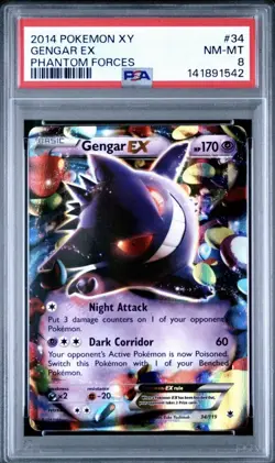 2014 POKEMON XY PHANTOM FORCES #34 GENGAR EX PSA 8 New Cert - Image 1