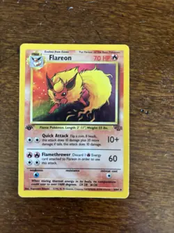 Pokemon TCG Flareon Jungle 1st Edition Rare Regular English 1999 70 HP Stage 1 - Image 1