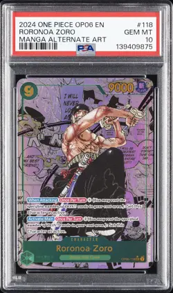 2024 ONE PIECE OP06-WINGS OF THE CAPTAIN MANGA ALTERNATE ART RORONOA ZORO PSA 10 - Image 1