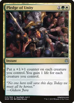 Pledge of Unity 210 WAR MTG Uncommon Selesnya Instant Gold Story Rallis 2019 - Image 1