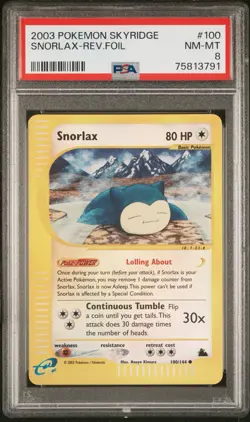 POKEMON 2003 SKYRIDGE SNORLAX 100/144 REVERSE FOIL PSA 8 NM-MT (POP 88) - Image 1