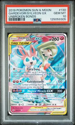 2019 POKEMON SUN & MOON UNBROKEN BONDS #130 GARDEVOIR & SYLVEON GX PSA 10 - Image 1