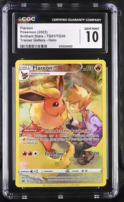 Pokemon Flareon CGC 10 TG01/TG30 Brilliant Stars Trainer Gallery Holo 2022 - Image 1