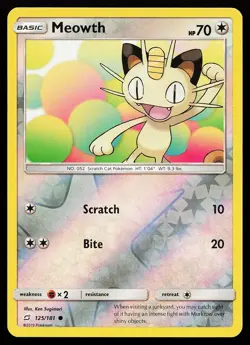 Meowth 125/181 Reverse Holo Team Up Ken Sugimori Pokemon Card - Image 1