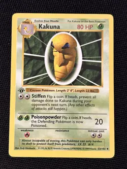 Pokemon Kakuna 33/102 (1st Edition) Shadowless *Near Mint* Card Never Played - Image 1