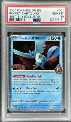 2025 Pokemon DRI Rocket's Articuno Best Buy Exclusive #051/182 (PSA 10) - Image 1