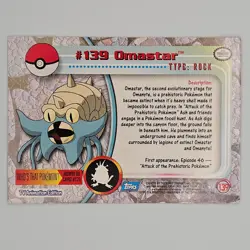 Pokemon 2000 Topps TV Animation Edition Series 3 #139 Omastar Blue Logo Non Holo - Image 2