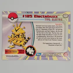 2000 Pokemon ELECTABUZZ #125 [Non-Holo] Topps Blue Logo 1st TV Animation - Image 2