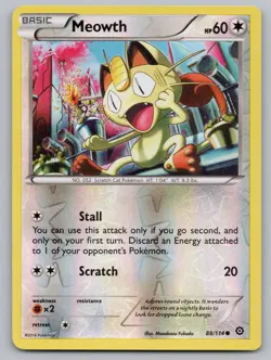 Meowth 88/114 Common Steam Siege Pokemon Reverse Holo LP - Image 1
