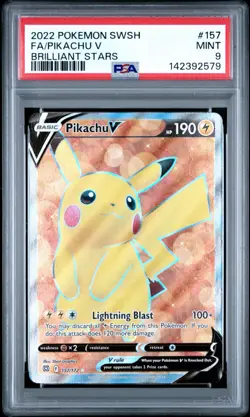 Pokemon Pikachu V (Full Art) 157/172 Swsh09: Brilliant Stars Holo PSA 9 - Image 1