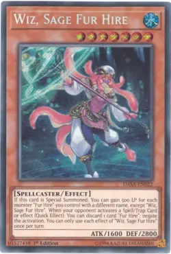 Yu-Gi-Oh Card - DASA-EN022 - WIZ, SAGE FUR HIRE (secret rare holo) - NM/Mint - Image 1