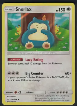 Pokemon TCG Snorlax Holo Rare Card Unbroken Bonds 158/214 - Image 1