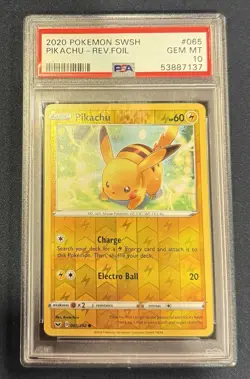 PIKACHU PSA 10 2020 POKEMON SWSH #065/202 REVERSE HOLO FOIL GEM MINT 5233 - Image 1
