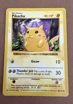 Pokemon Pikachu Red Cheeks Base Set Shadowless Common 58/102 40 HP English - Image 1